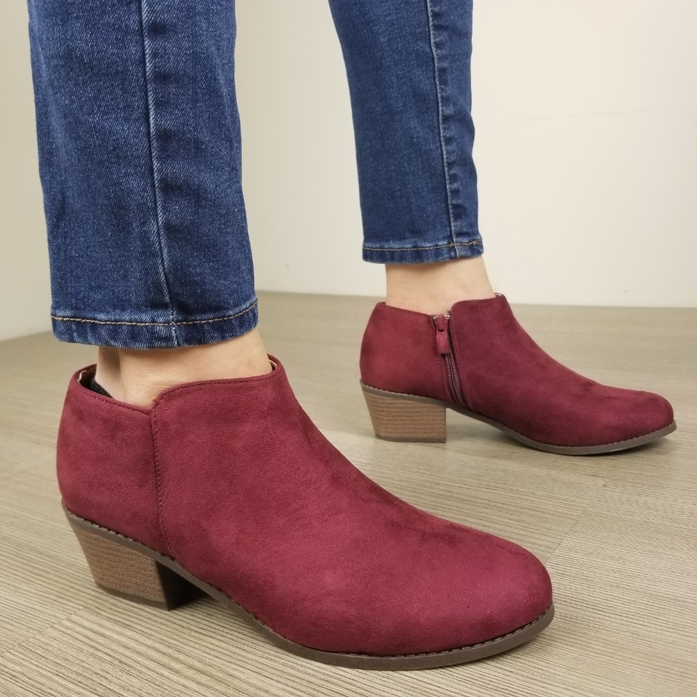 Vegan Suede Fall Color  Burgundy Ankle Booties - Picture 7 of 8
